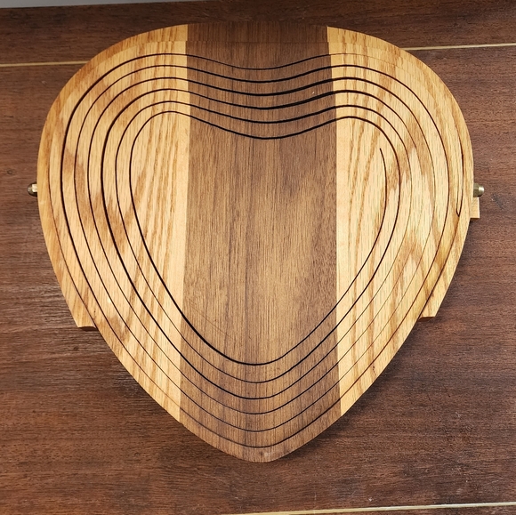 Handmade Vintage Heart Suspended Spiral Wood Folding Basket, Spring Folk Art - Picture 5 of 6